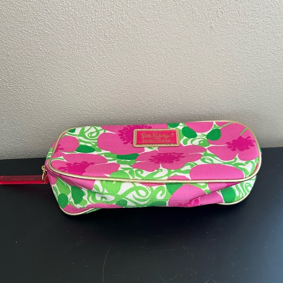 Lilly Pulitzer for Estée Lauder Pink and Green Floral Cosmetic Makeup Bag - Picture 5 of 8
